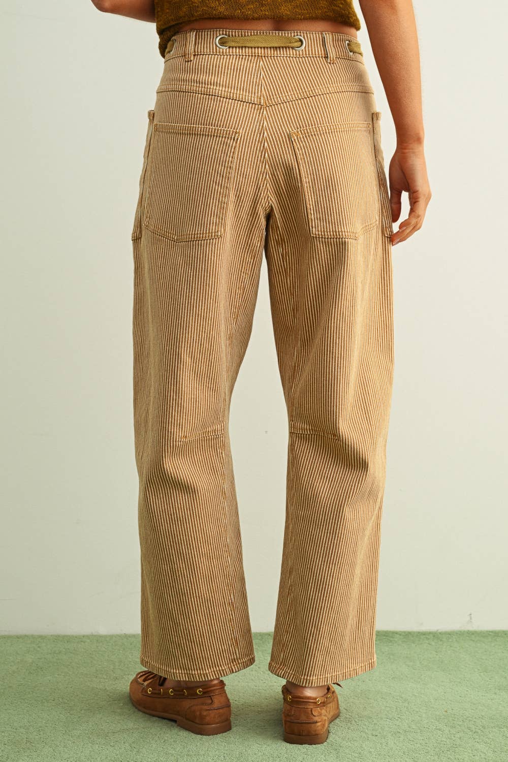 P6194   STRIPED PATTERN WASHED BARREL PANTS WITH BELT