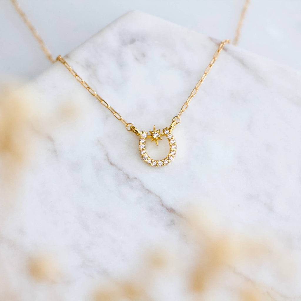 Zircon Lucky Horseshoe Necklace - Gold Filled