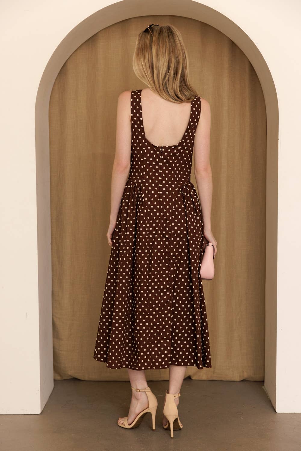 JD10237-1 - POLKA DOT FIT & FLARE MIDI DRESS