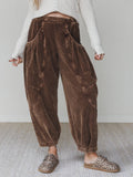 Nora Gathered Barrel Corduroy Pant - Brown