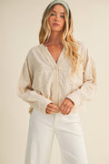 Lace Trim Textured Button-Down Shirt