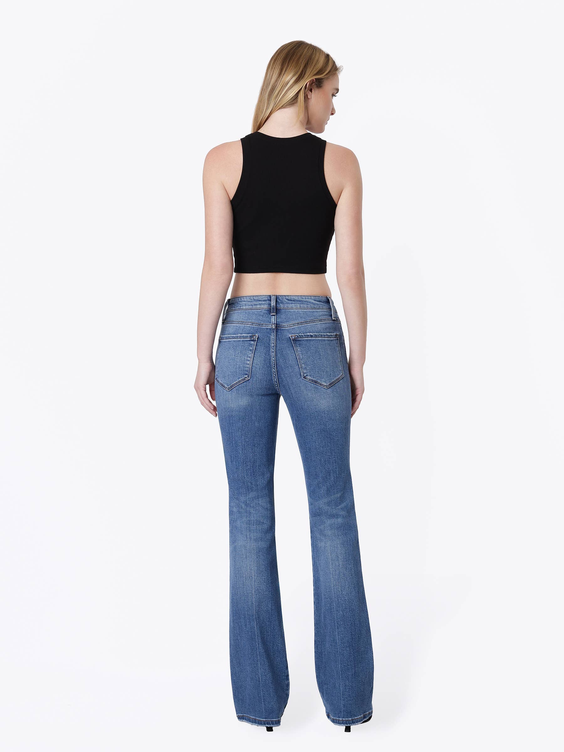 HIGH RISE MEDIUM DARK WASH FULL LENGTH BOOTCUT JEANS F5099