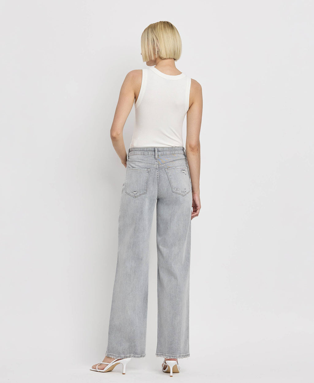 HIGH RISE LIGHT GREY WIDE LEG JEANS F5651