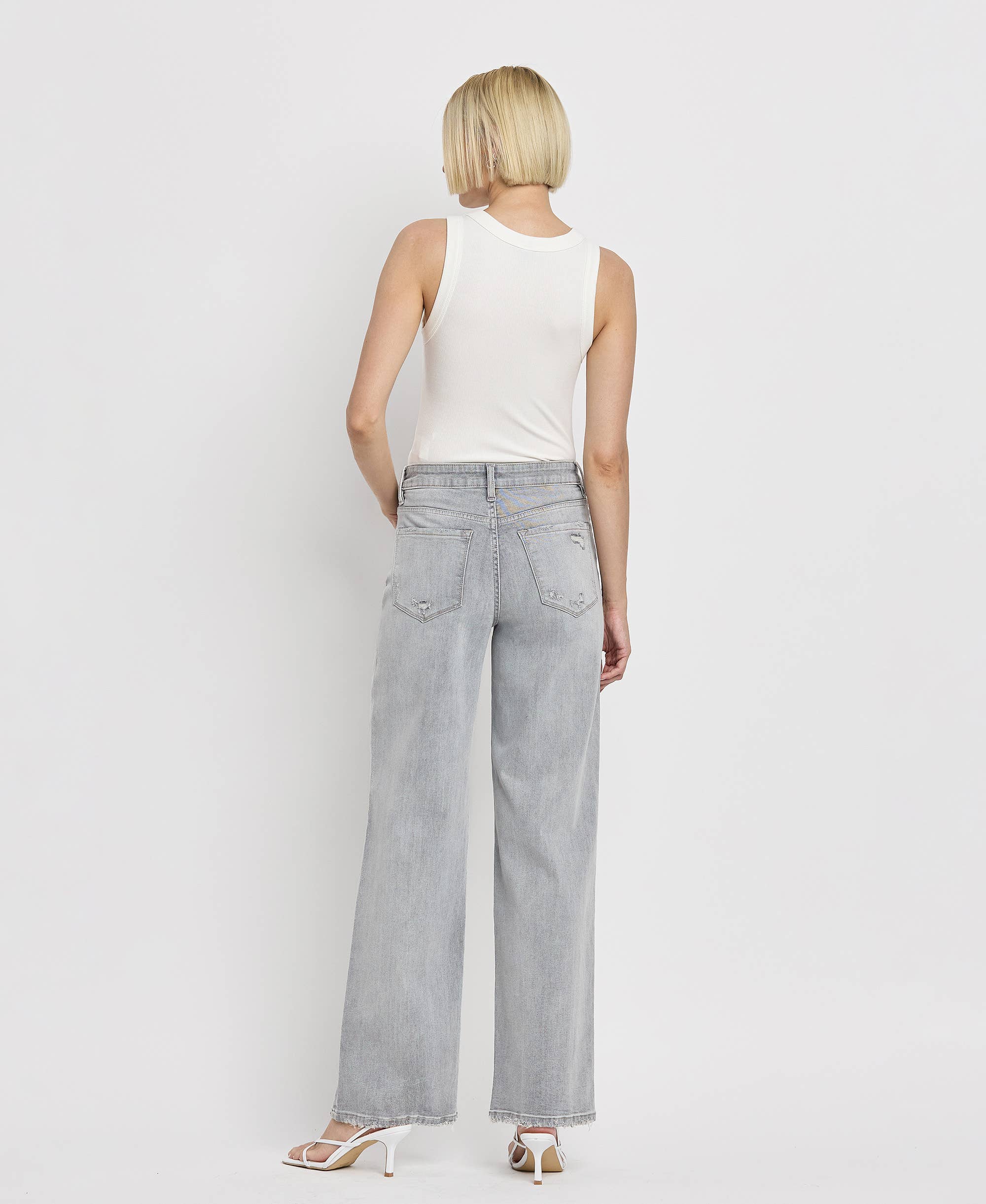 HIGH RISE LIGHT GREY WIDE LEG JEANS F5651