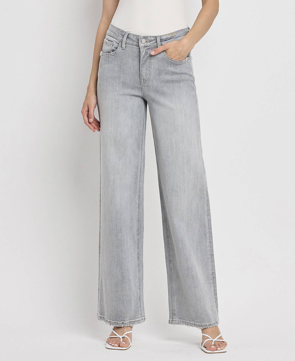 HIGH RISE LIGHT GREY WIDE LEG JEANS F5651