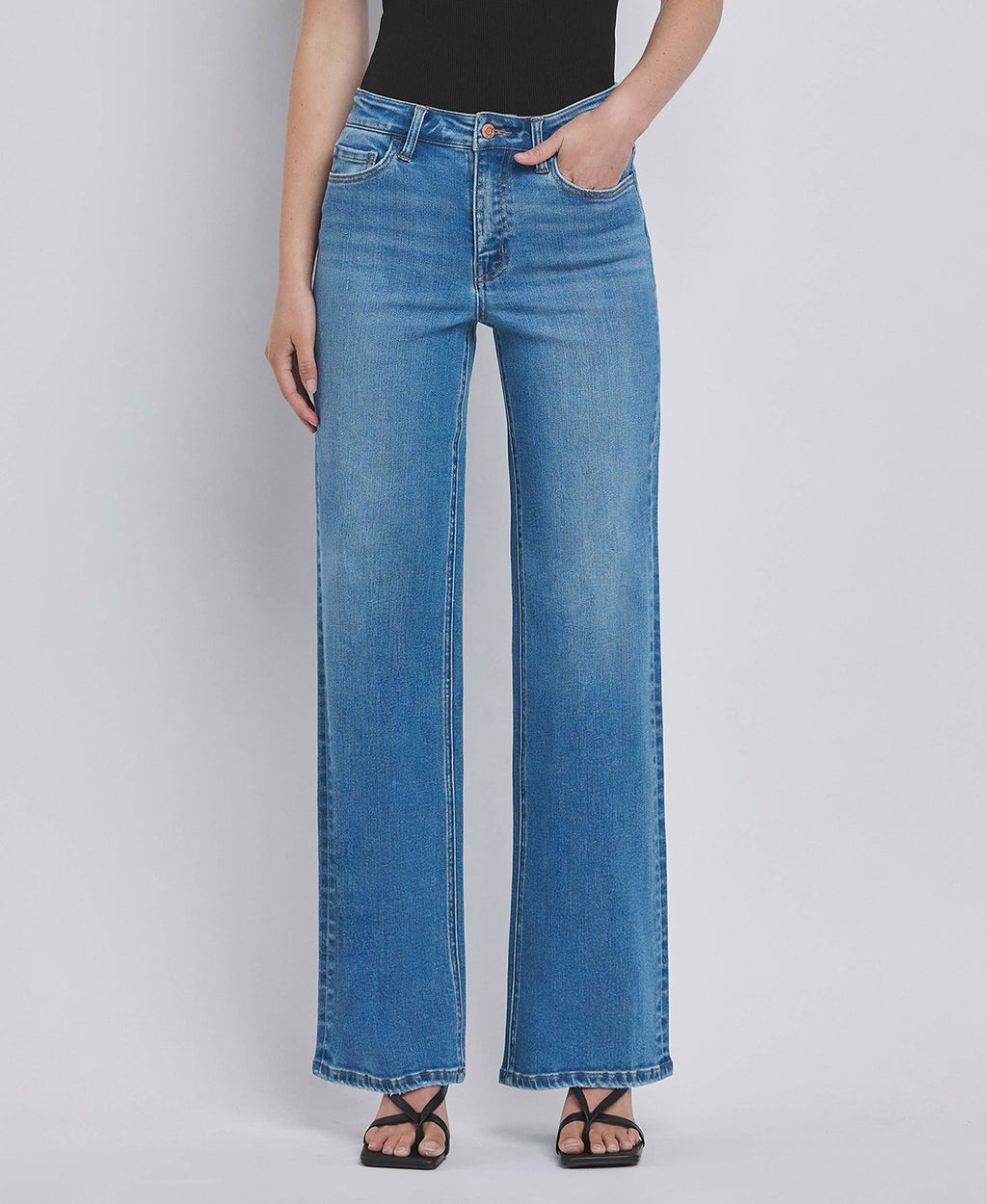 HIGH RISE MEDIUM WASH WIDE JEANS F5296MD