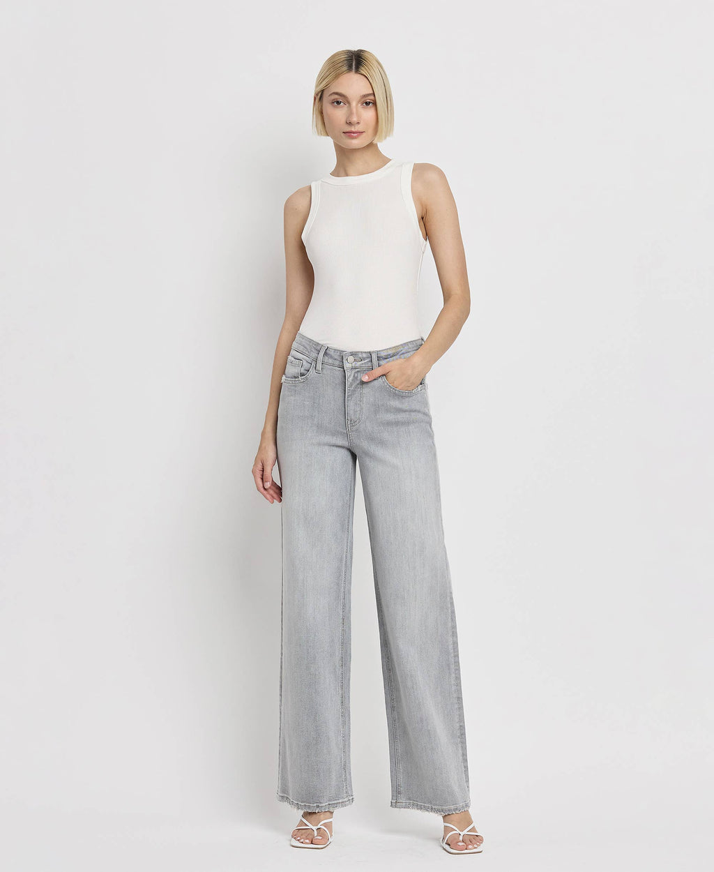 HIGH RISE LIGHT GREY WIDE LEG JEANS F5651