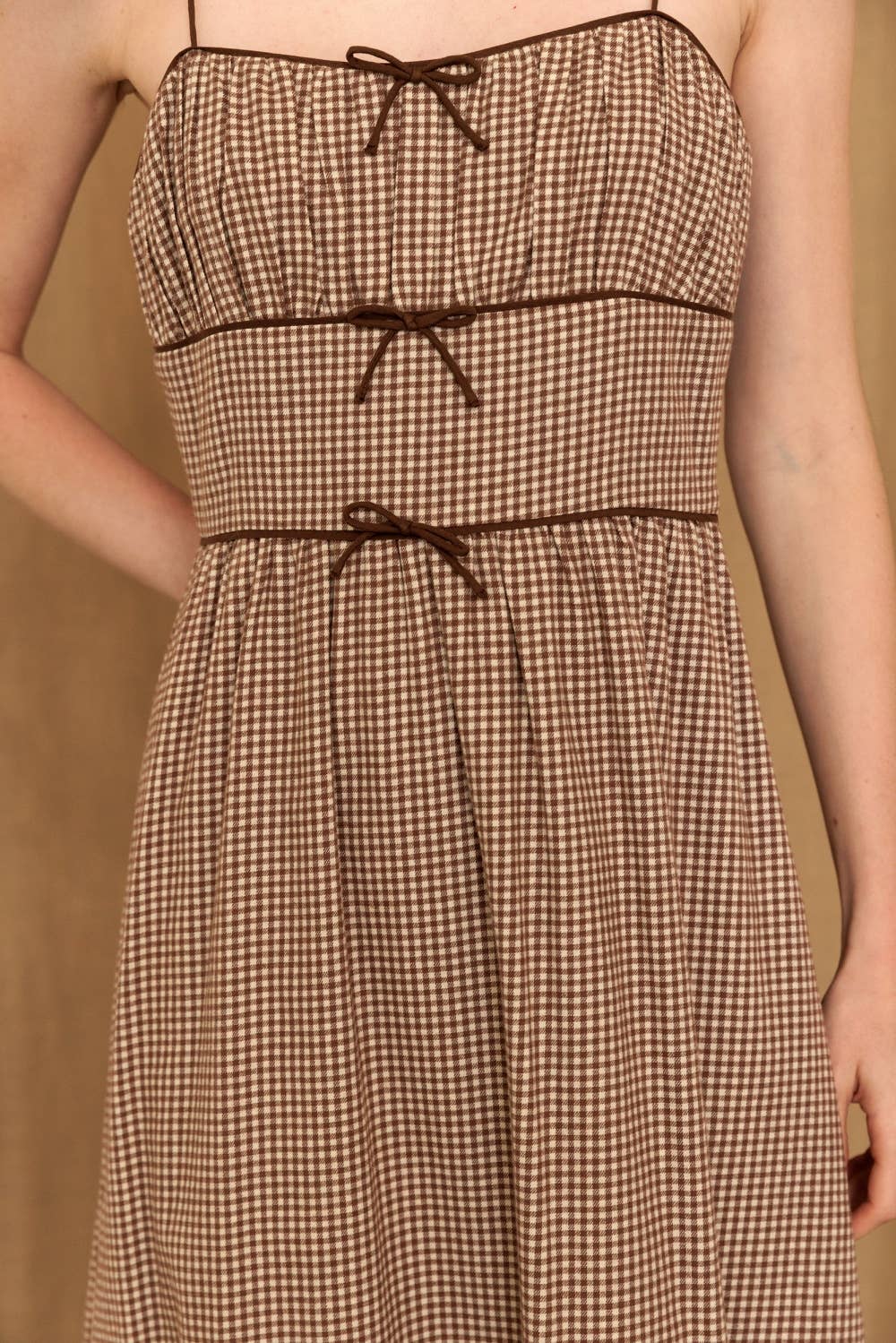 JD10434 - GINGHAM BOW DETAIL MIDI DRESS