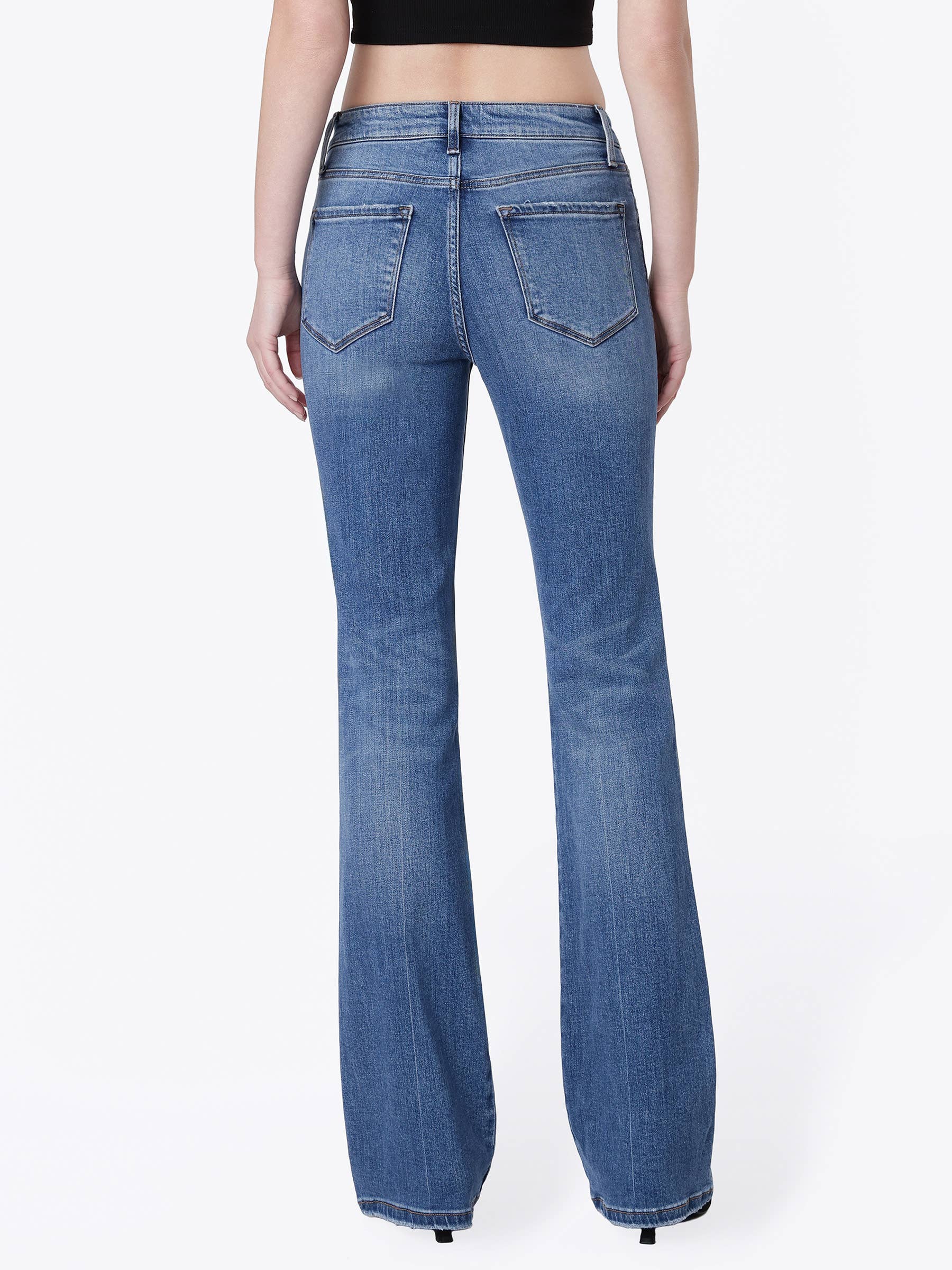 HIGH RISE MEDIUM DARK WASH FULL LENGTH BOOTCUT JEANS F5099