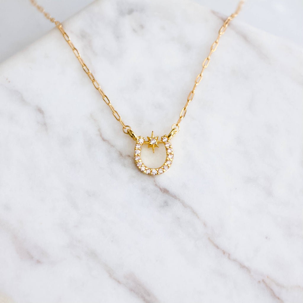 Zircon Lucky Horseshoe Necklace - Gold Filled