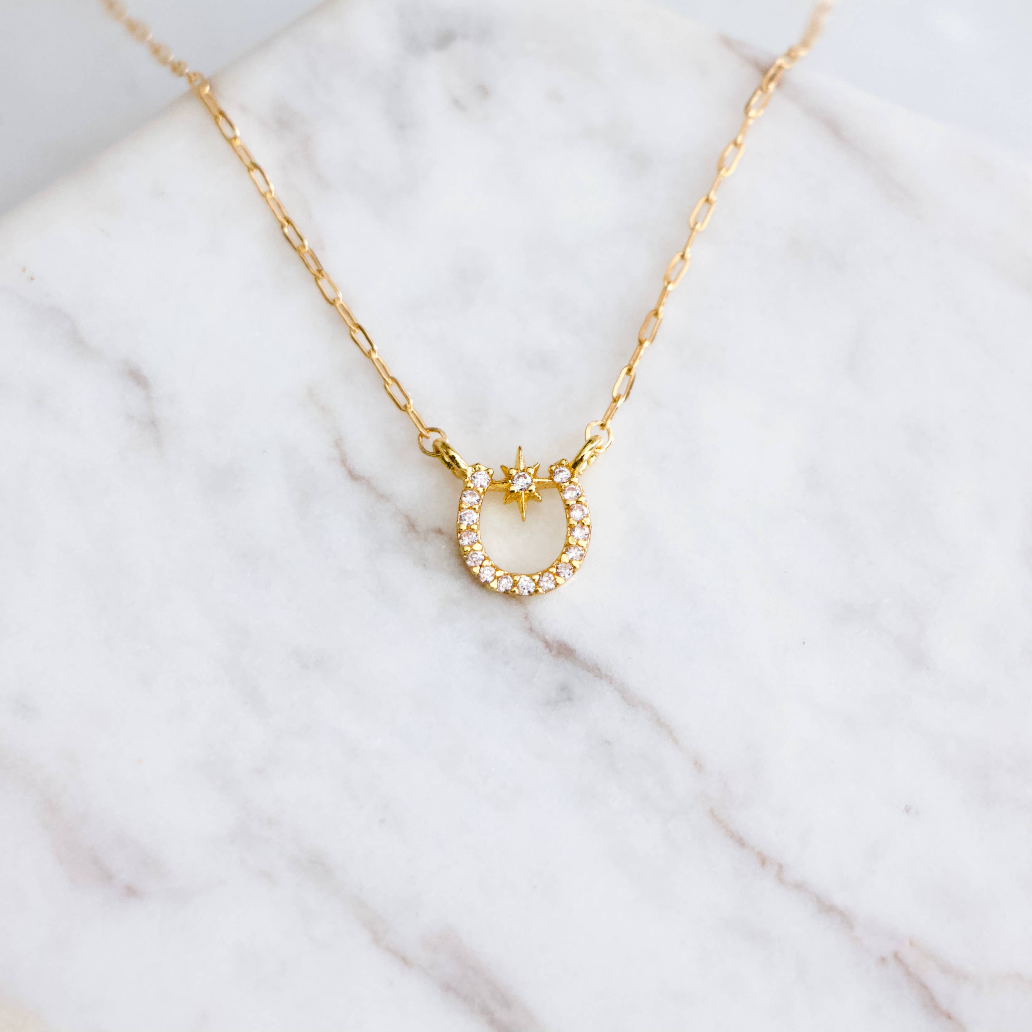 Zircon Lucky Horseshoe Necklace - Gold Filled