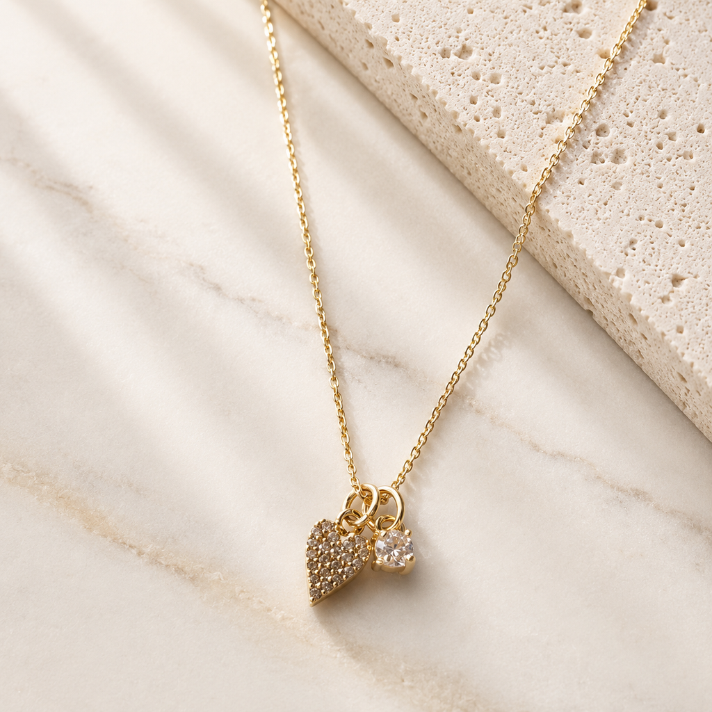 Tiny Pave CZ Heart Necklace
