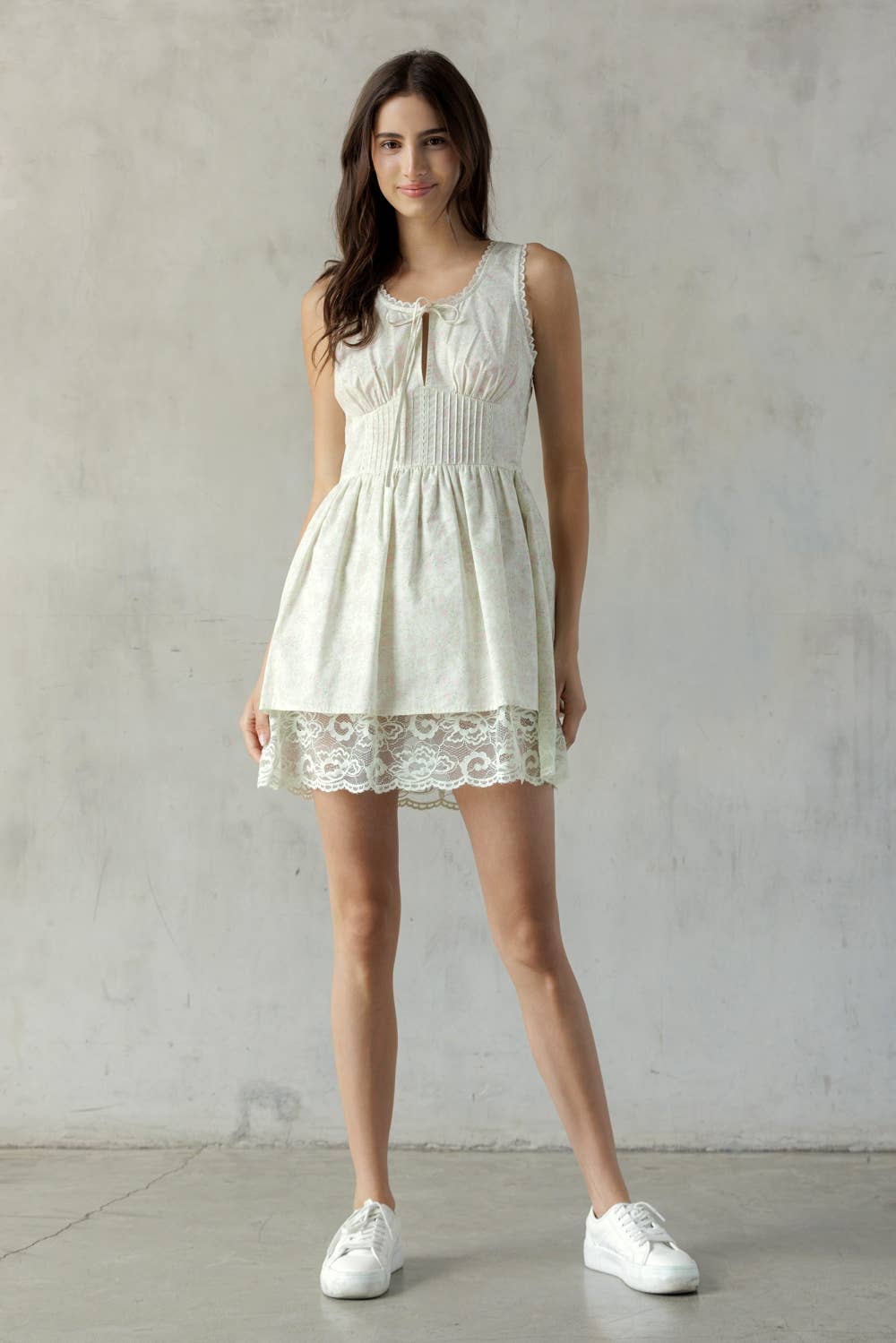 JD8144 - LACE TRIM FLORAL MINI DRESS