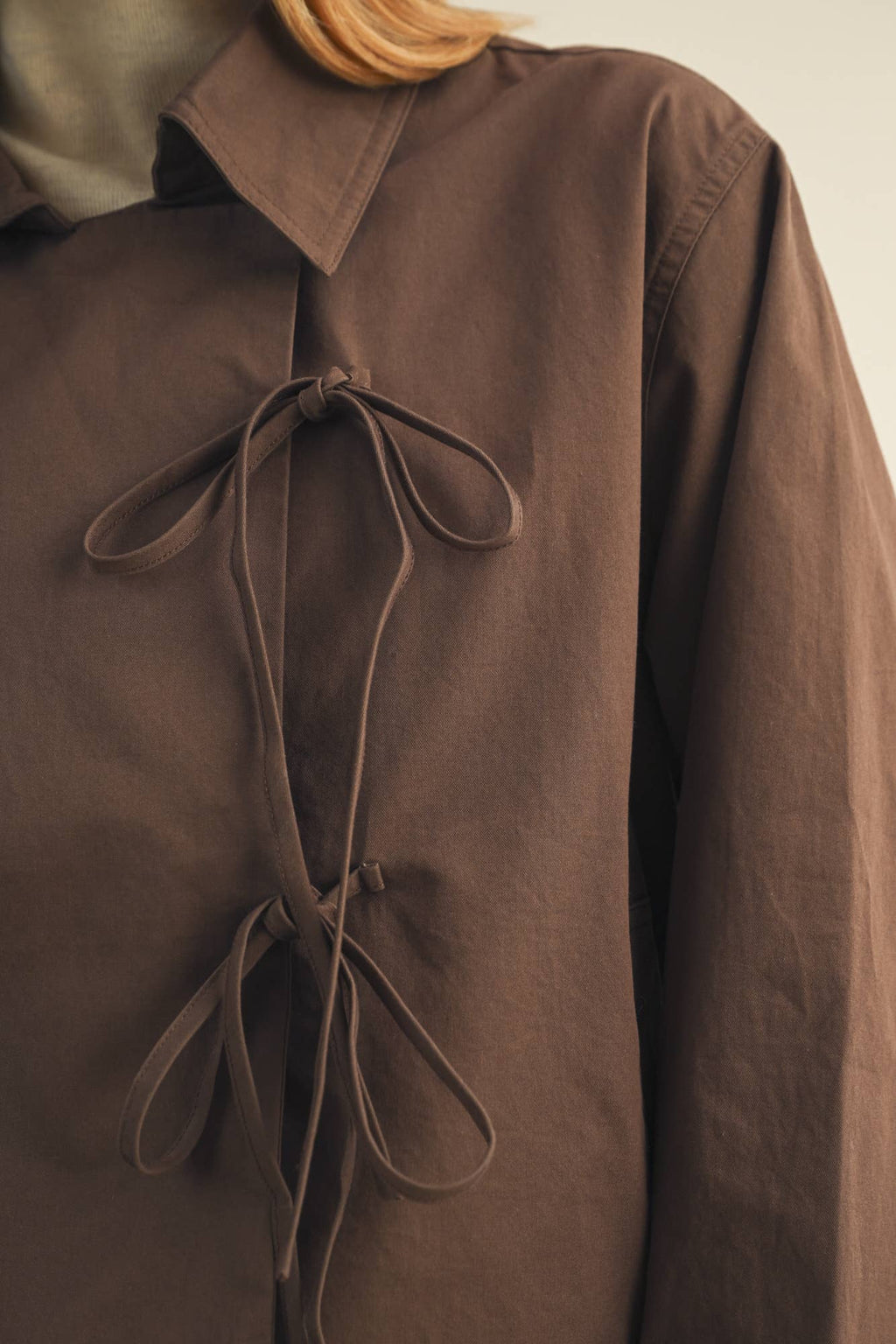 Tie-Front Bell Sleeve Poplin Jacket
