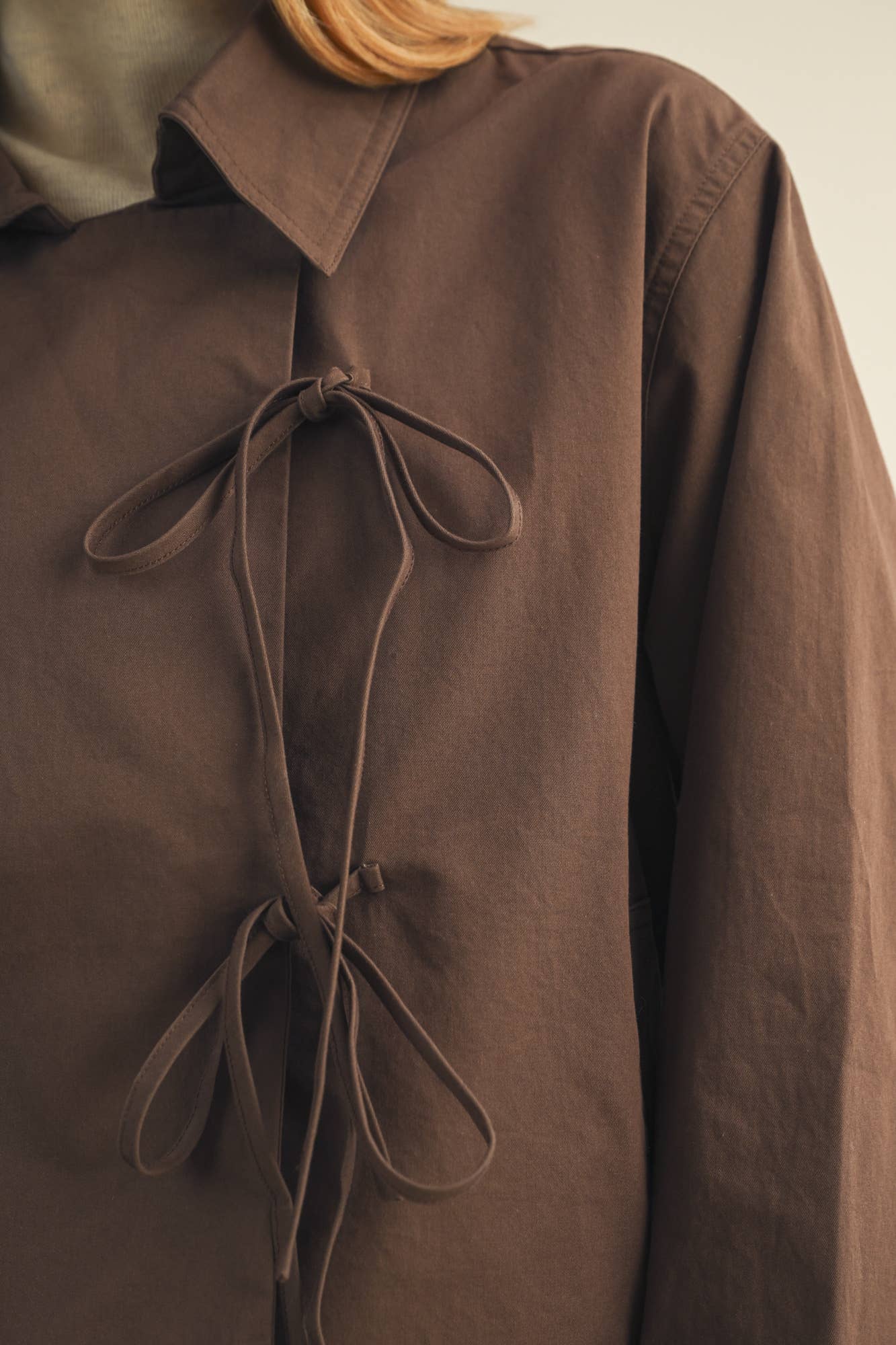 Tie-Front Bell Sleeve Poplin Jacket