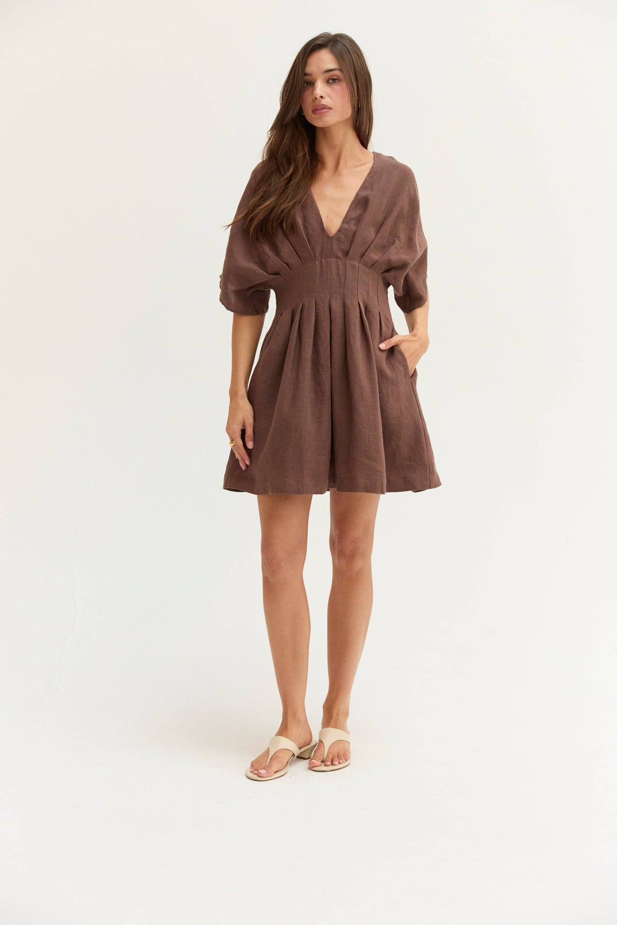 CD9813 - Thea Pleated Linen Mini Dress