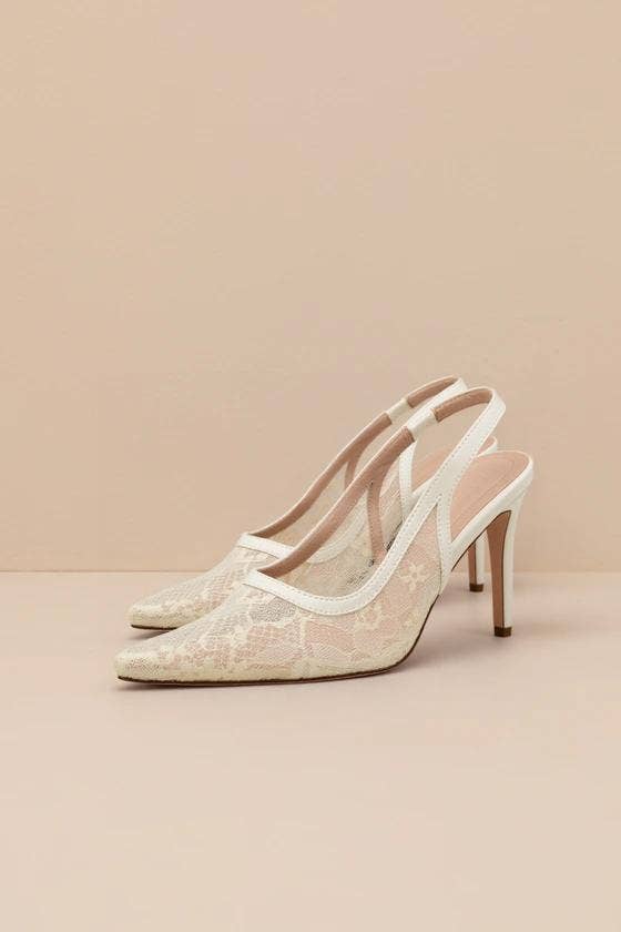 BETHANY-1 POINTED TOE LACE SLINGBACK STILETTO HEEL
