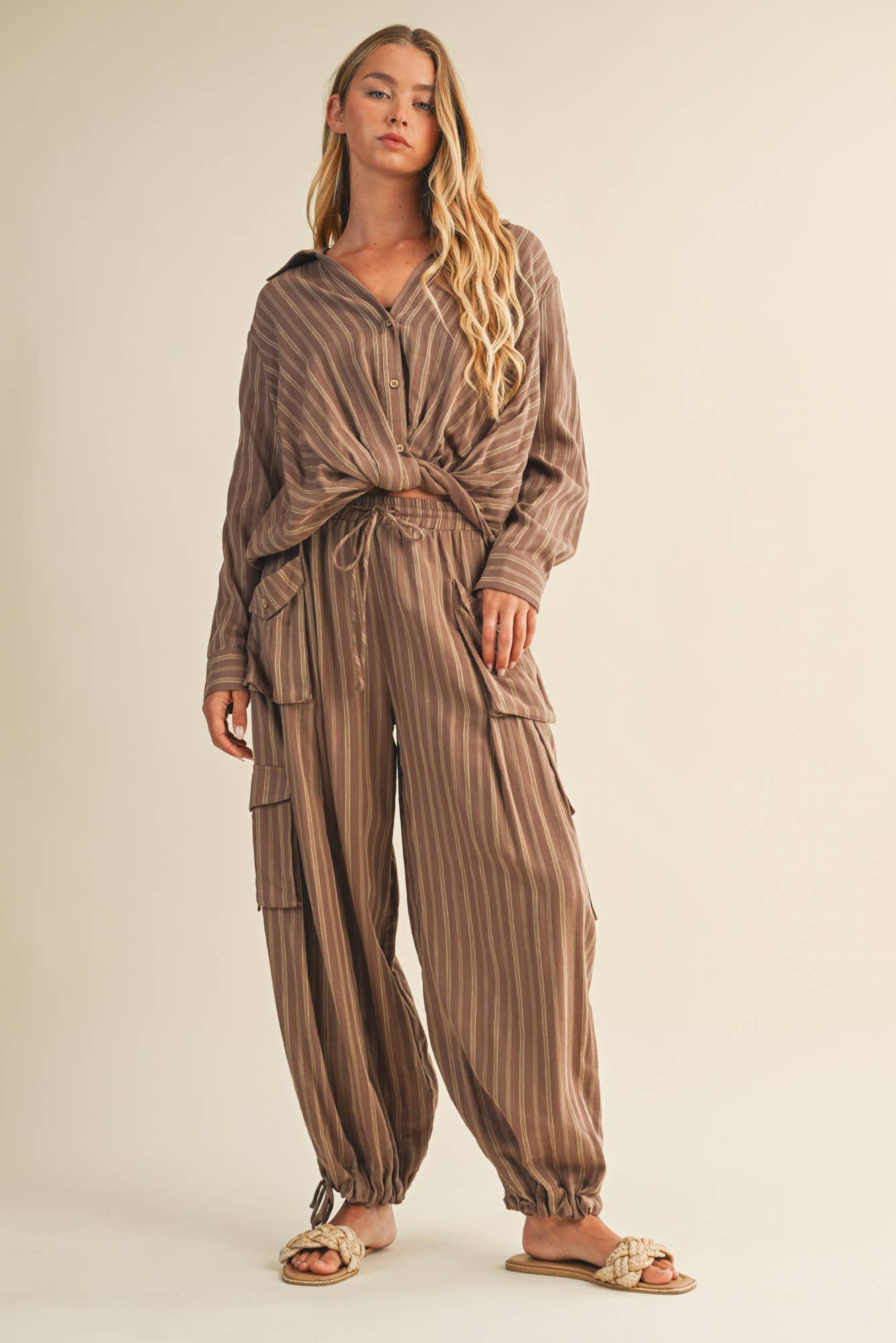 Vertical Stripe Twist Front Shirt