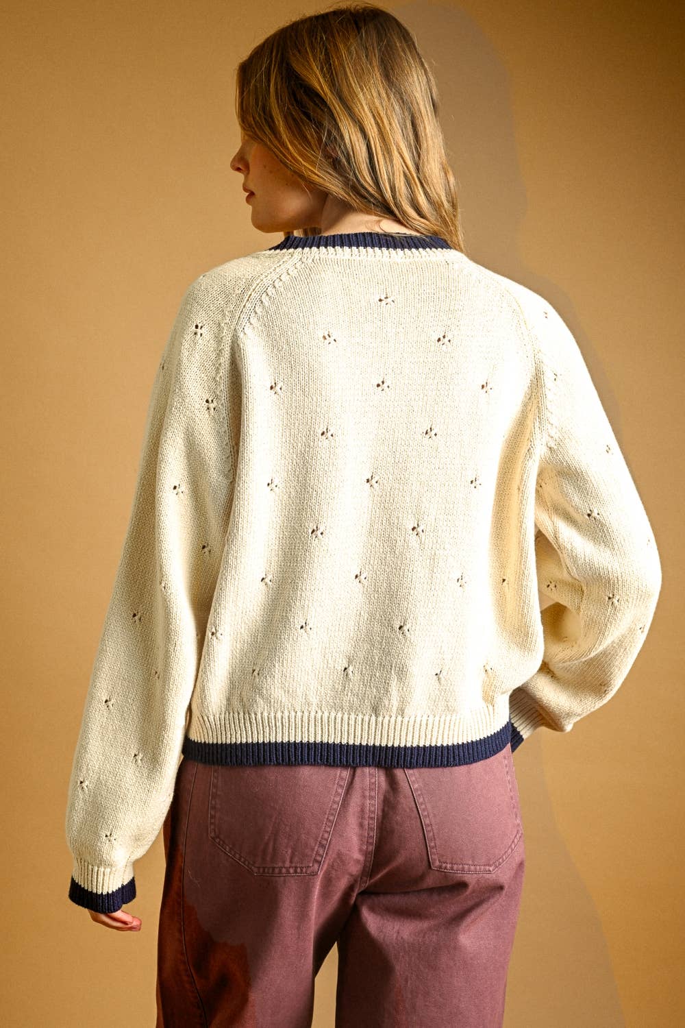 J6665   POINTELLE EFFECT KNIT CARDIGAN