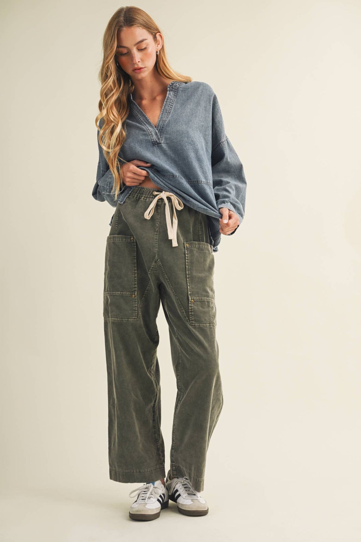 Wide-Leg Garment-Dyed Utility Trousers