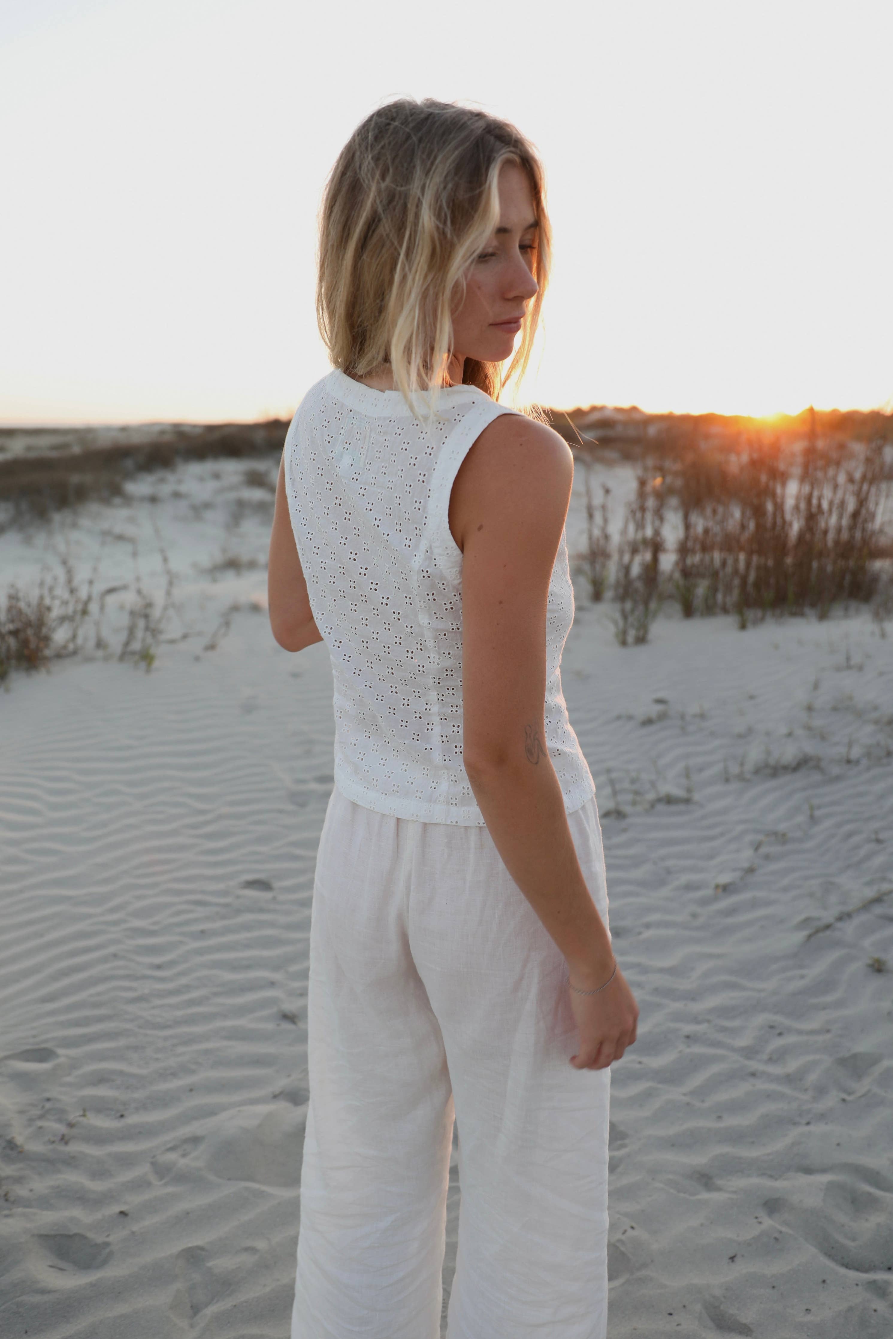 VINTAGE COTTON EYELET LACE TANK TOP