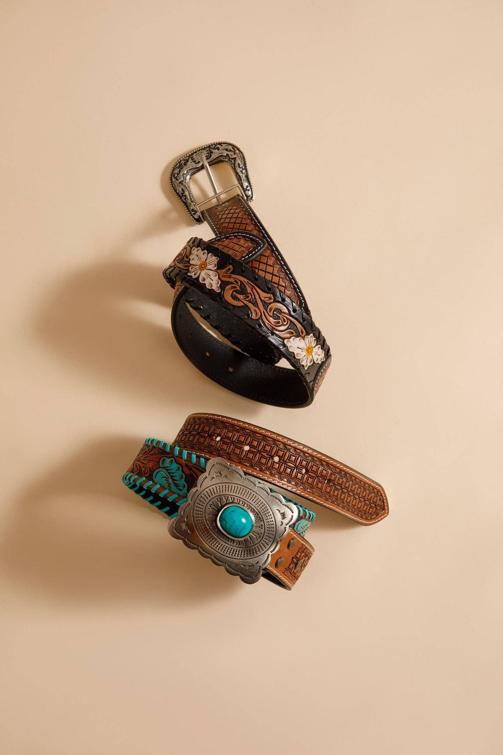 Tropical Forest Hand-Tooled Leather Women's Belt