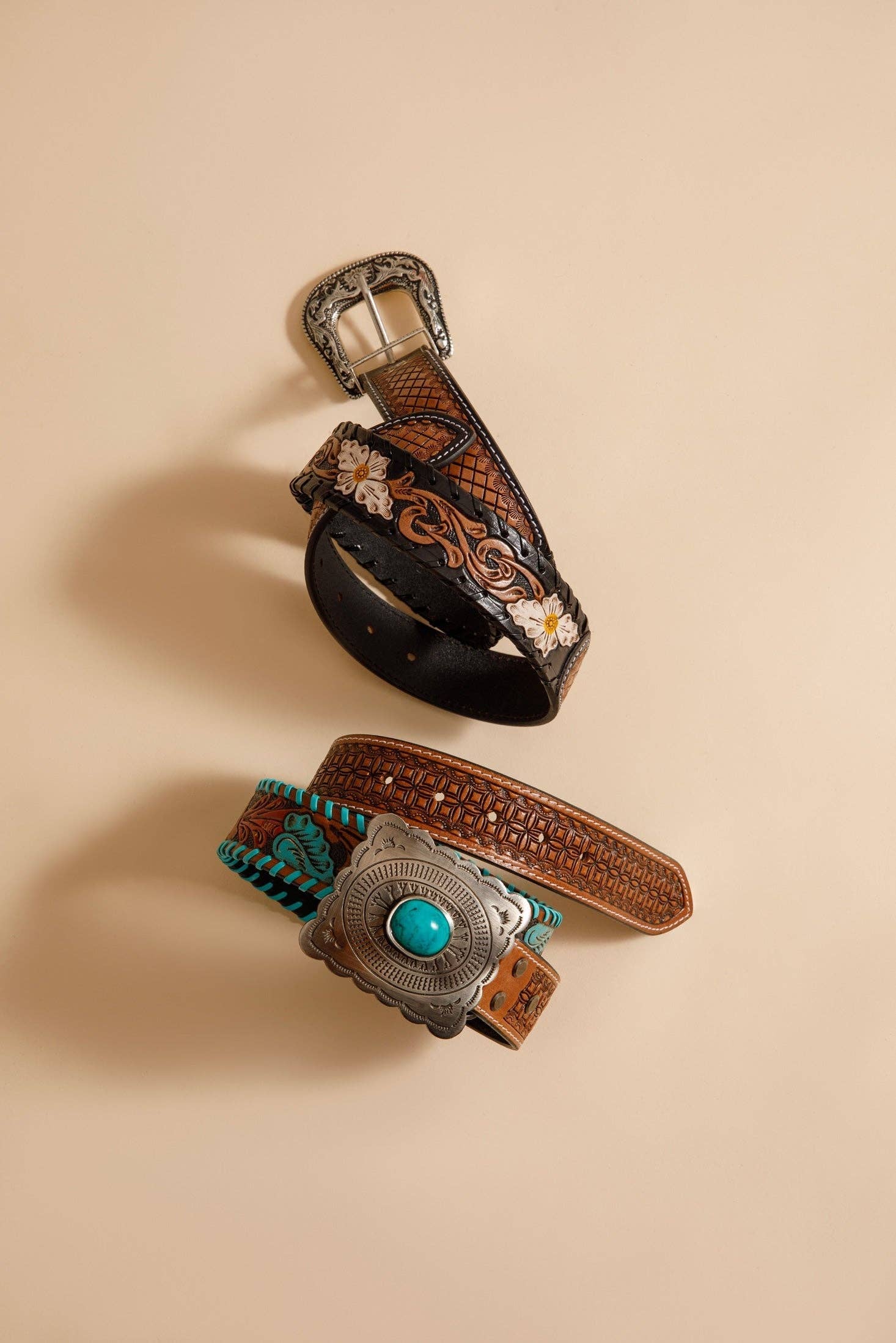 Tropical Forest Hand-Tooled Leather Women's Belt