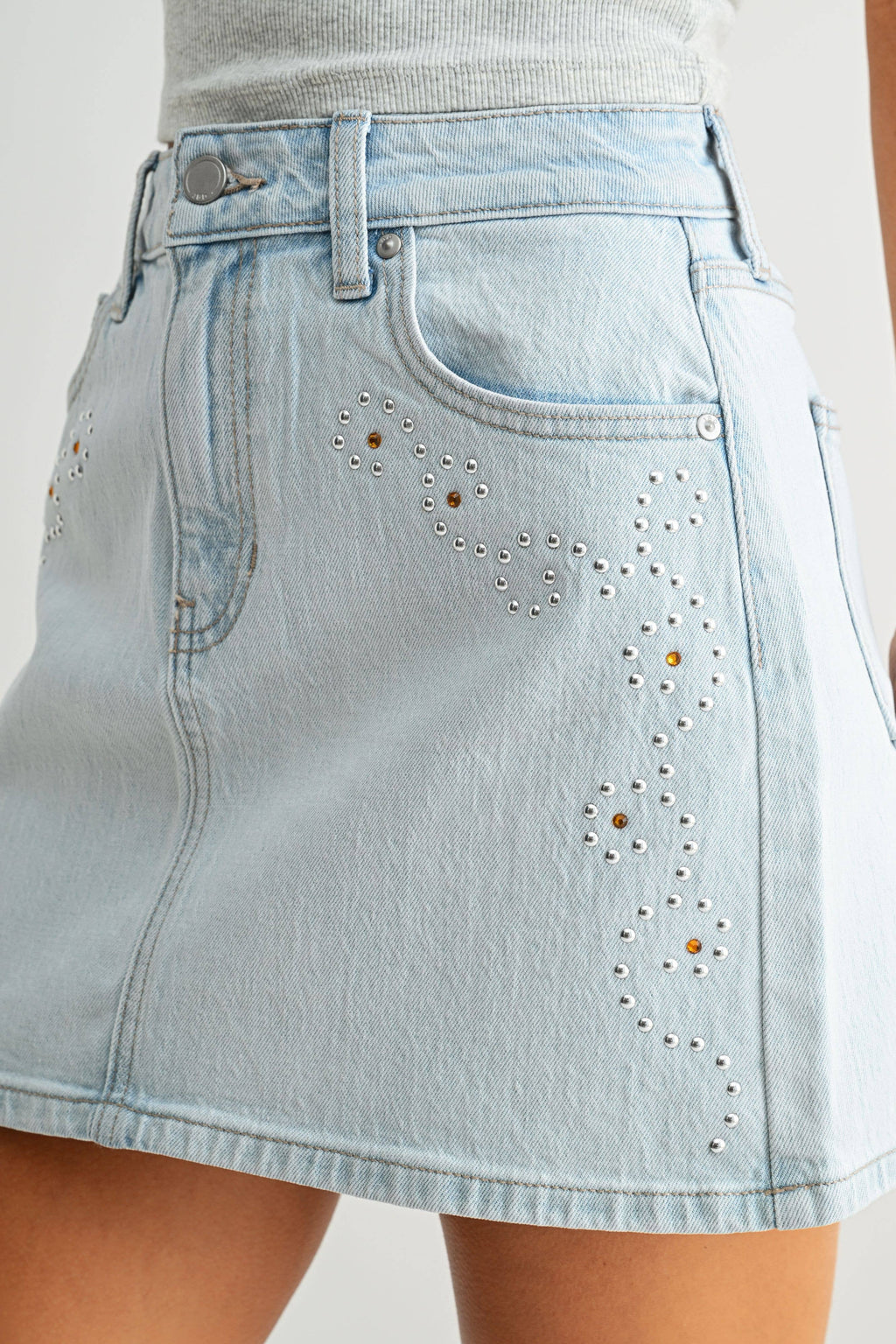 Western Studded Skirt - LIGHT DENIM - DK699