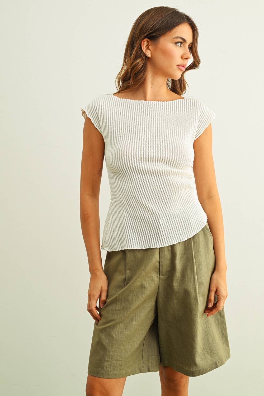 ET6415 CRINKLED FABRIC CAP SLEEVE TOP WITH SHIRRING DETAIL