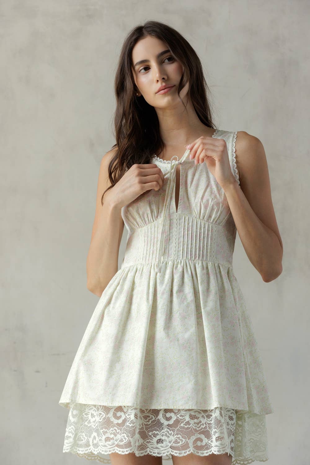 JD8144 - LACE TRIM FLORAL MINI DRESS