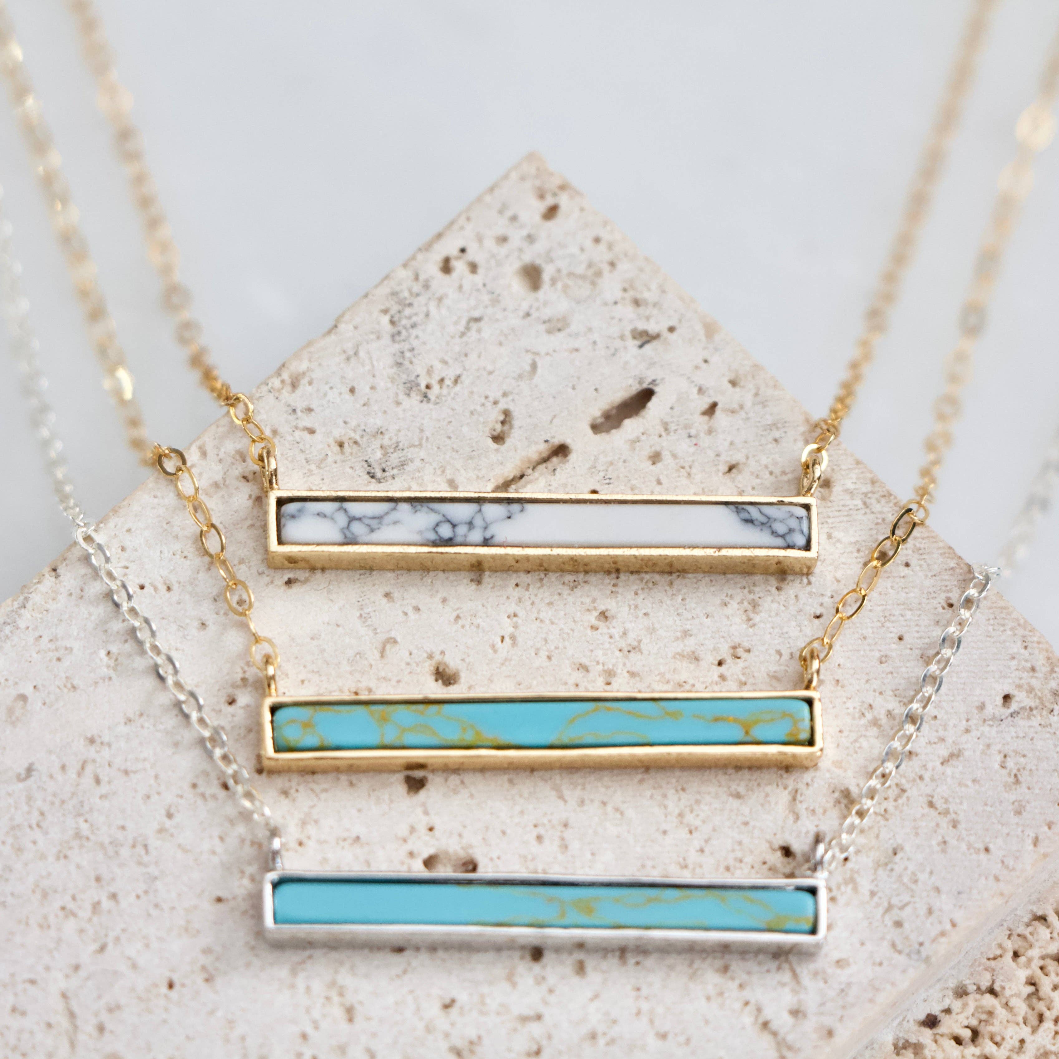 Turquoise Bar Necklace - Gold Filled, Sterling Silver