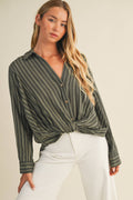 Vertical Stripe Twist Front Shirt