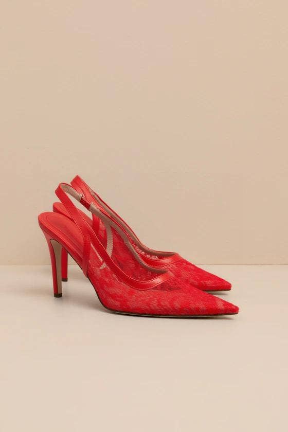 BETHANY-1 POINTED TOE LACE SLINGBACK STILETTO HEEL
