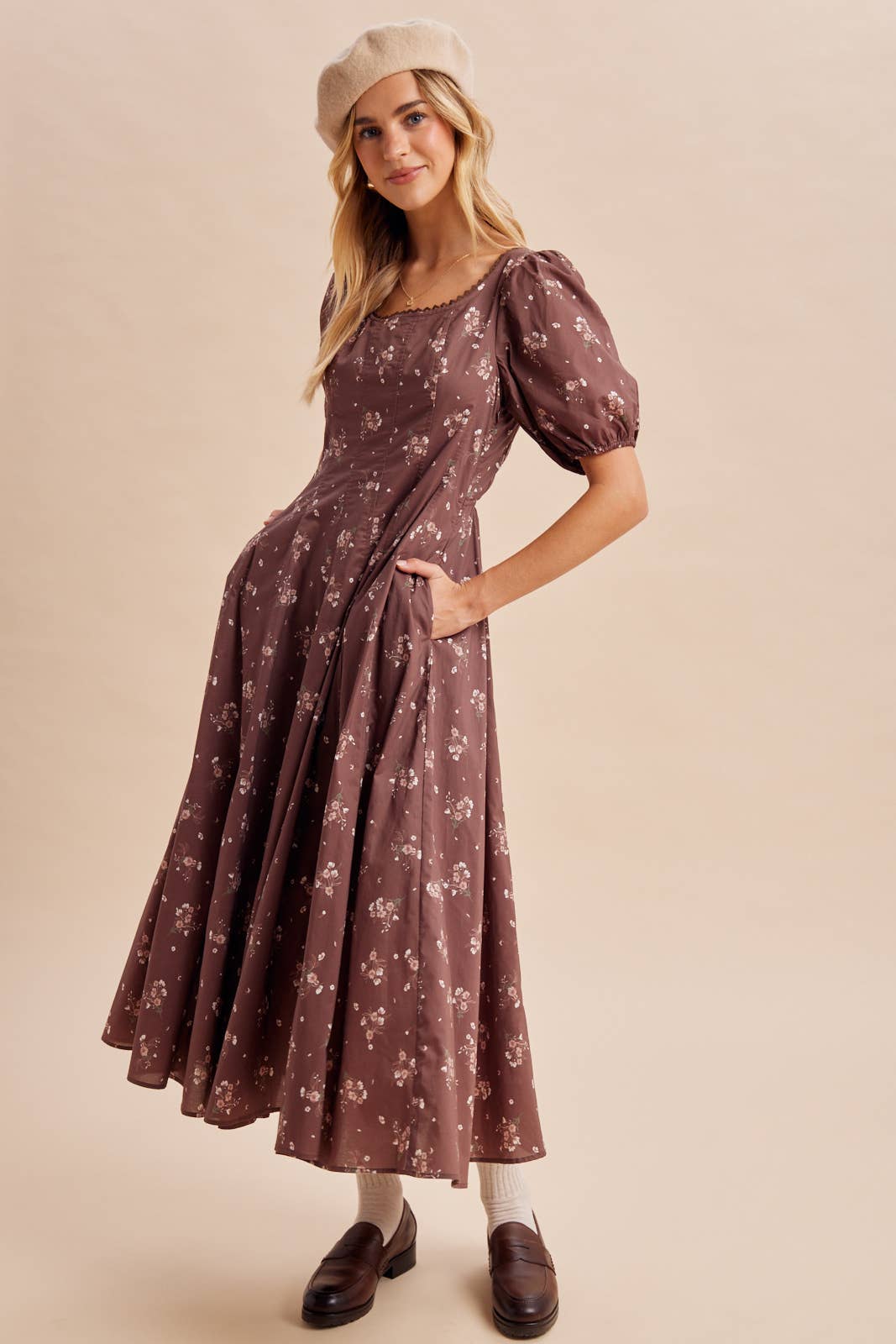 SCOOP NECK FLORAL MAXI DRESS